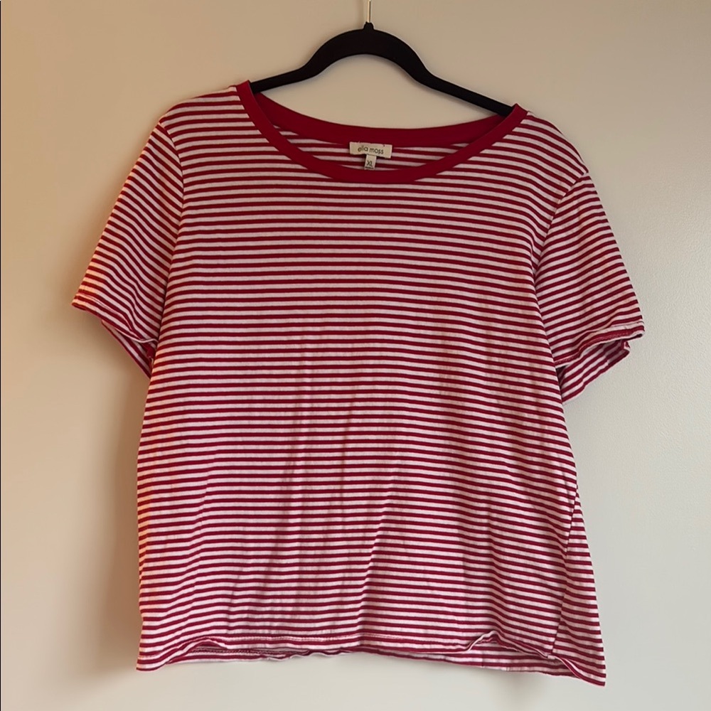 Ella Moss Red and White Boxy Short Sleeve Tee